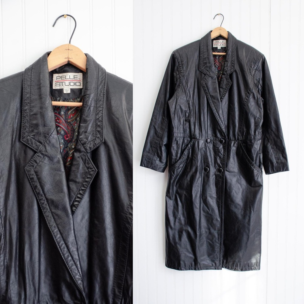 vtg Pelle‎ Studio oversized long black leather coat